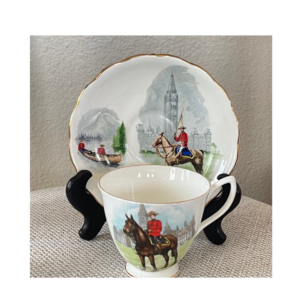 Vintage Rare England Bone China Cup & Saucer Horse Pony RCMP